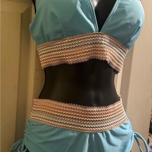 Blue Bikini with Multicolor Trim